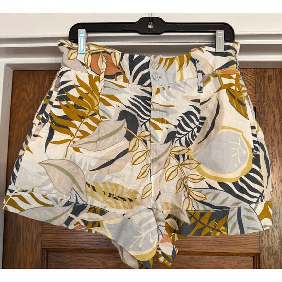 C & C California Floral Patterned High Waist Paper Bag Linen Shorts Size M - Picture 1 of 4